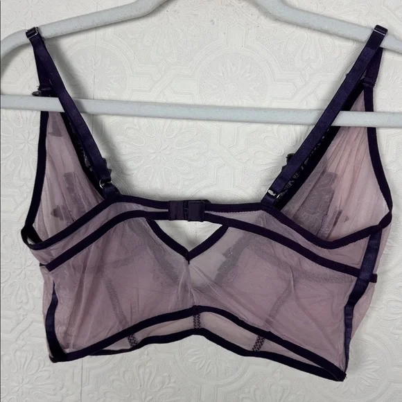 Thistle & Spire Meadow Bralette Sheer Mesh Bralette Purple Lace Strappy Large - Picture 6 of 7